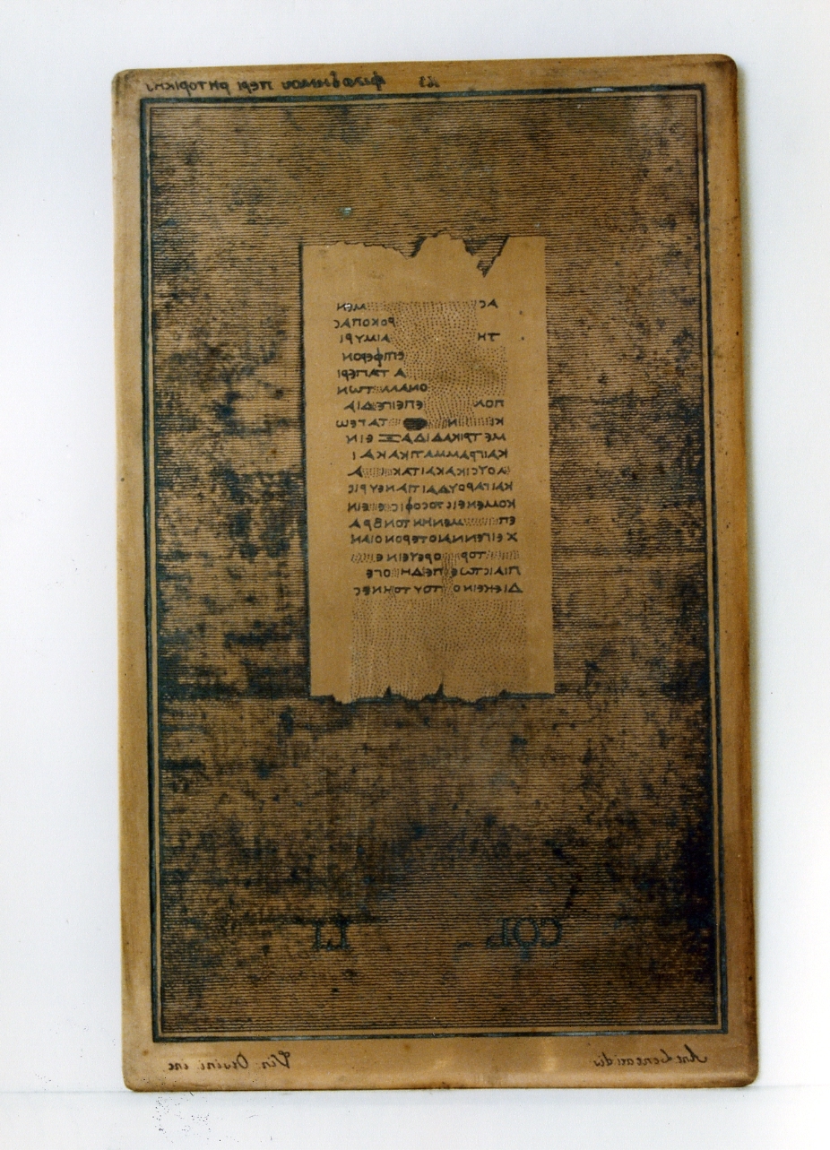 testo greco da Filodemo «della retorica»: col. LI (matrice) di Orsini Vincenzo, Lentari Antonio (sec. XIX)