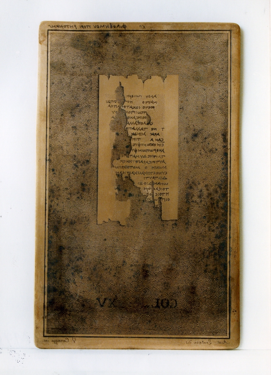 testo greco da Filodemo «della retorica»: col. XV (matrice) di Lentari Antonio, Corazza Vincenzo (sec. XIX)