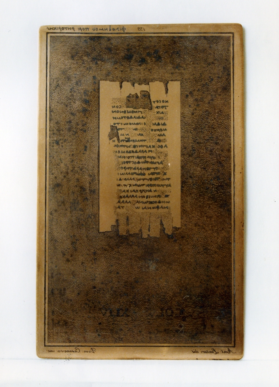 testo greco da Filodemo «della retorica»: col. XLIV (matrice) di Casanova Domenico, Lentari Antonio (sec. XIX)
