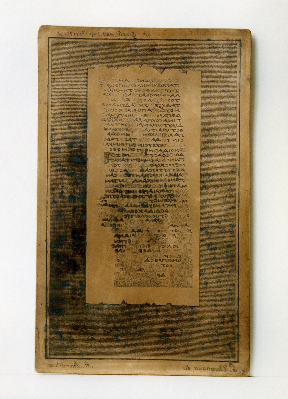testo greco da Filodemo «della retorica»: col. XXXV (matrice) di Biondi Raffaele, Casanova Giuseppe (sec. XIX)