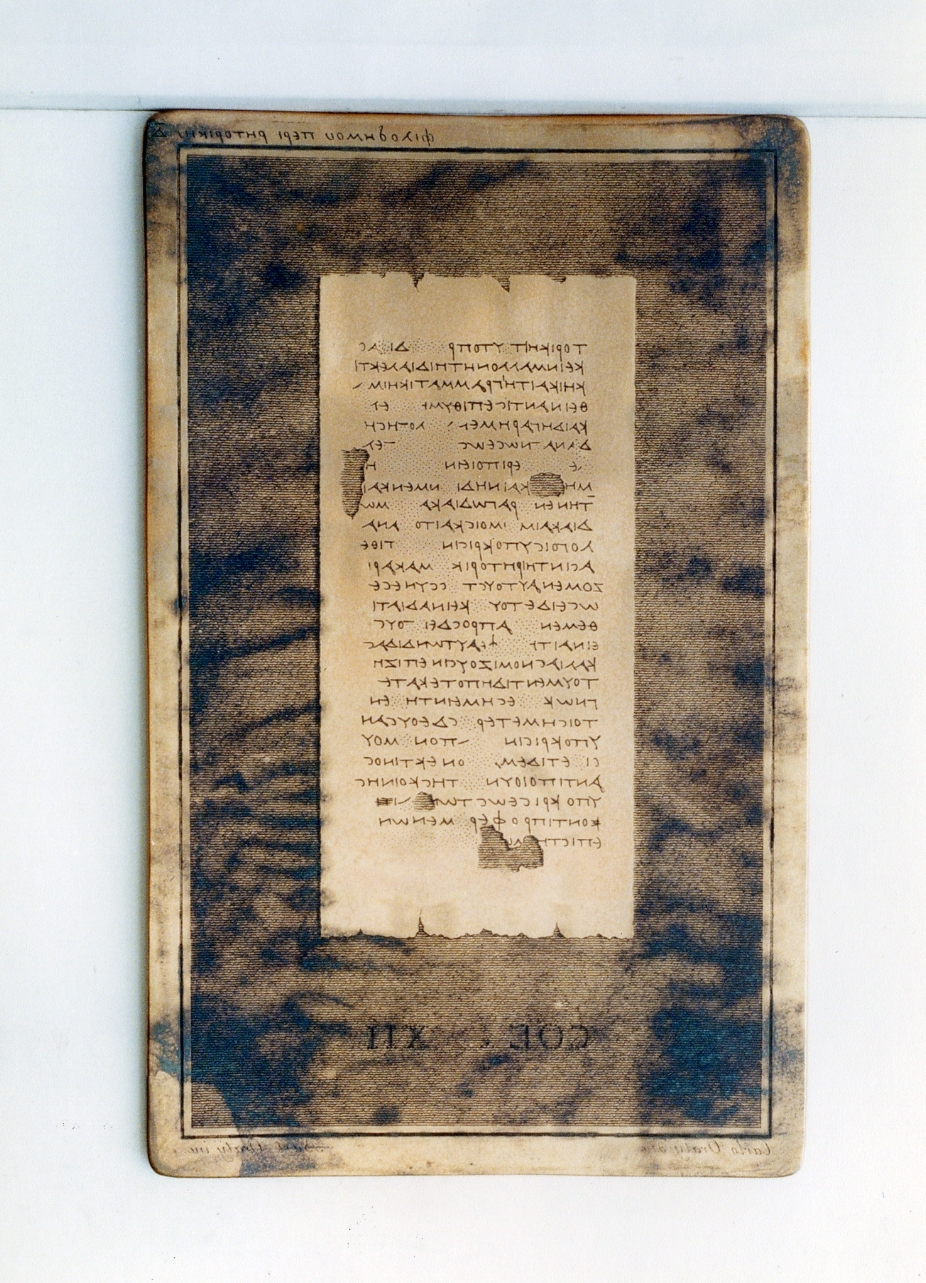 testo greco da Filodemo «della retorica»: col. XII (matrice) di Orazi Carlo, D'Orazio Bartolomeo (secc. XVIII/ XIX)
