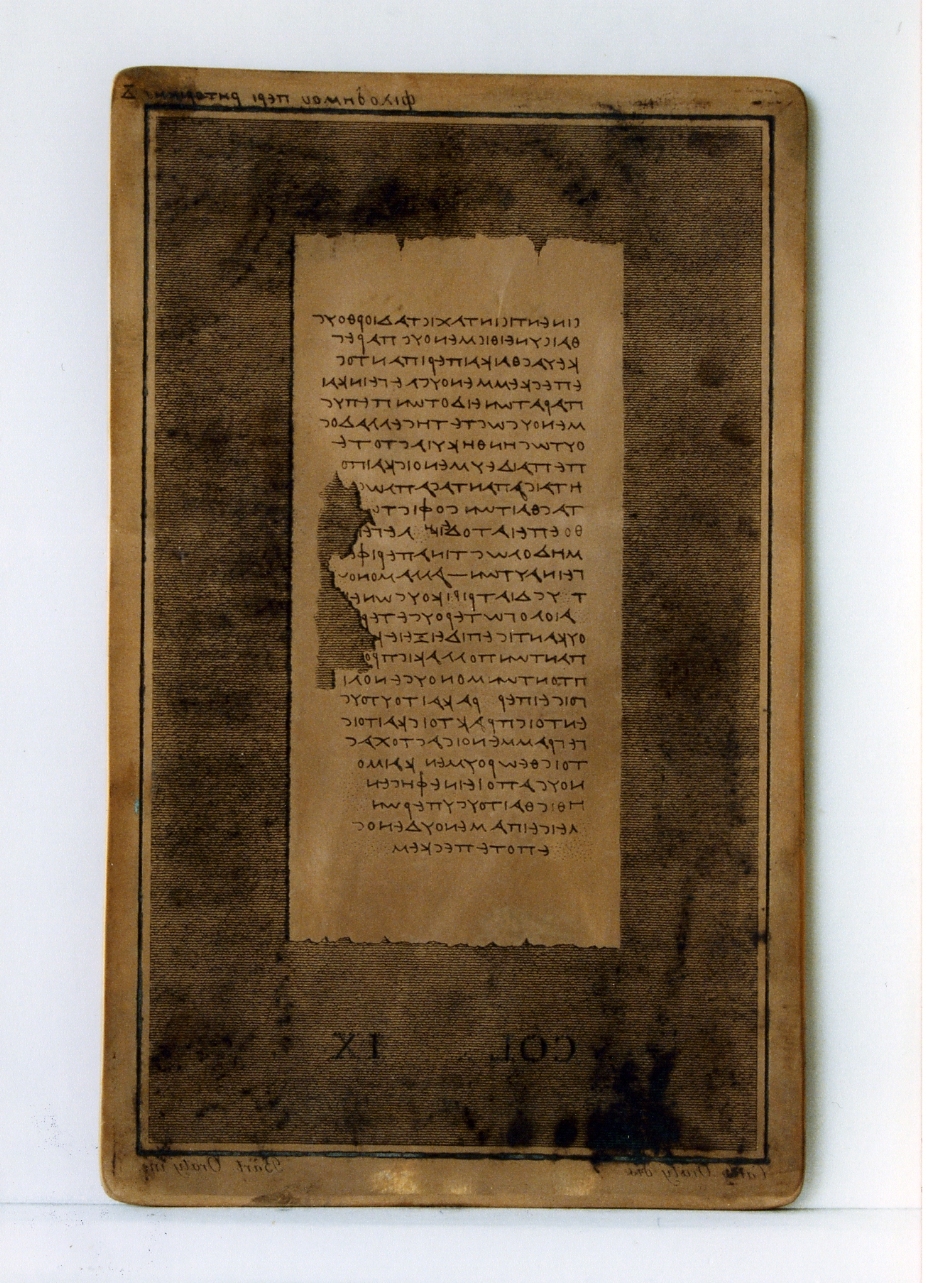 testo greco da Filodemo «della retorica»: col. IX (matrice) di D'Orazio Bartolomeo, Orazi Carlo (secc. XVIII/ XIX)