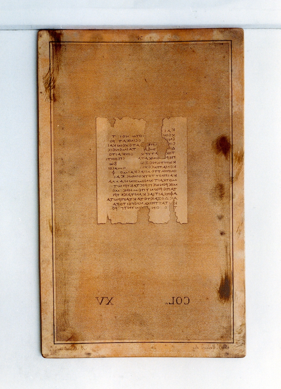 testo greco da Filodemo «della retorica»: col. XV (matrice) di Biondi Raffaele, Malesci Giovanni Battista (sec. XIX)