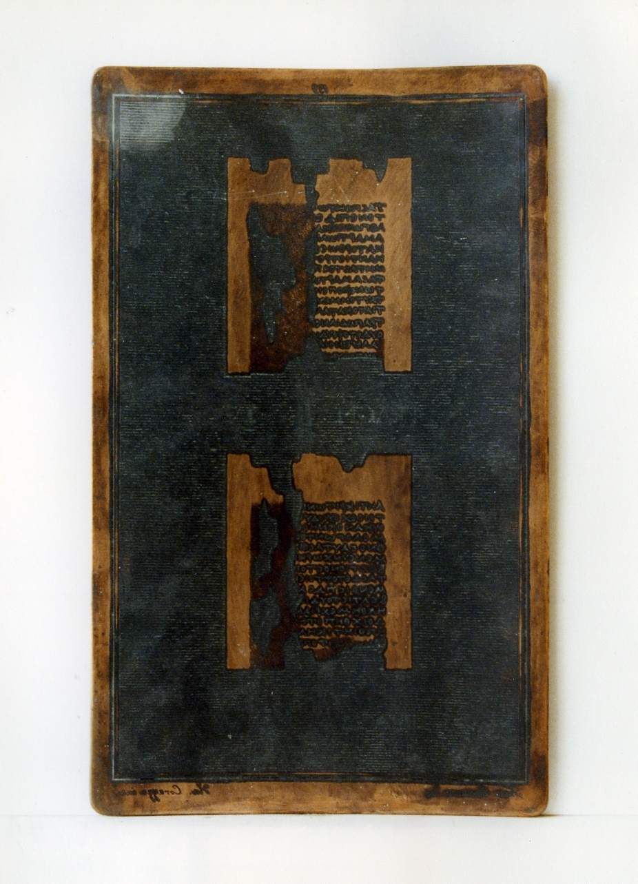 testo greco: fragm. IV, fragm. V (matrice) di Corazza Vincenzo, Casanova Francesco (sec. XIX)