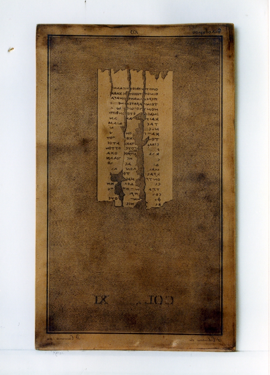 testo greco da Filodemo: col. XI (matrice) di Celentano Francesco, Casanova Domenico (sec. XIX)