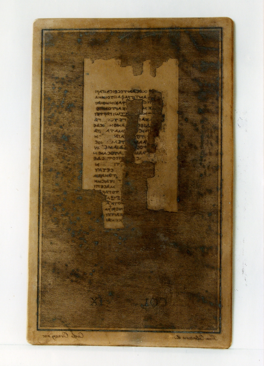 testo greco: col. IX (matrice) di Orazi Carlo, Celentano Francesco (sec. XIX)