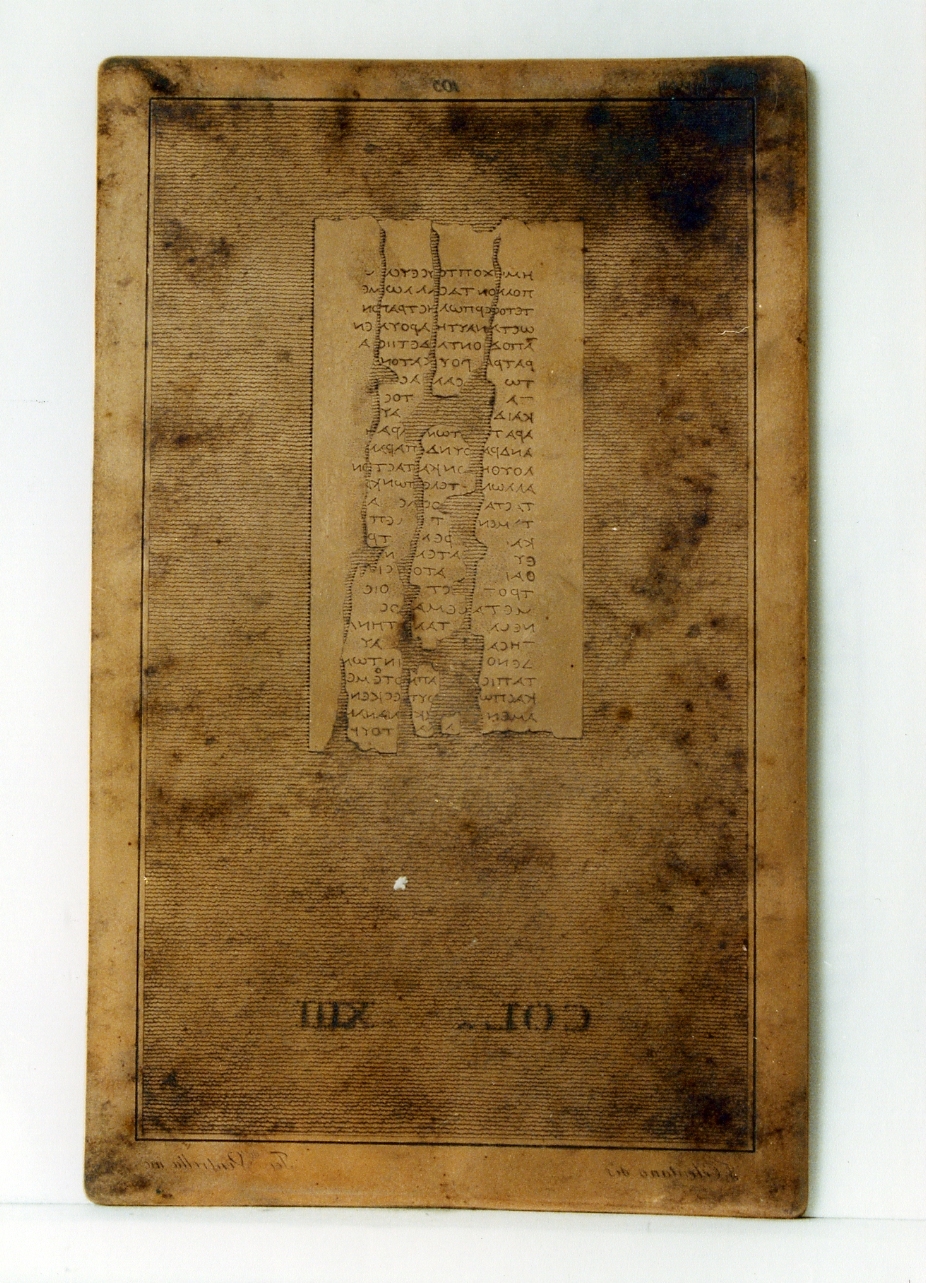 testo greco da Filodemo: col. XIII (matrice) di Ventrella Ferdinando, Celentano Francesco (sec. XIX)