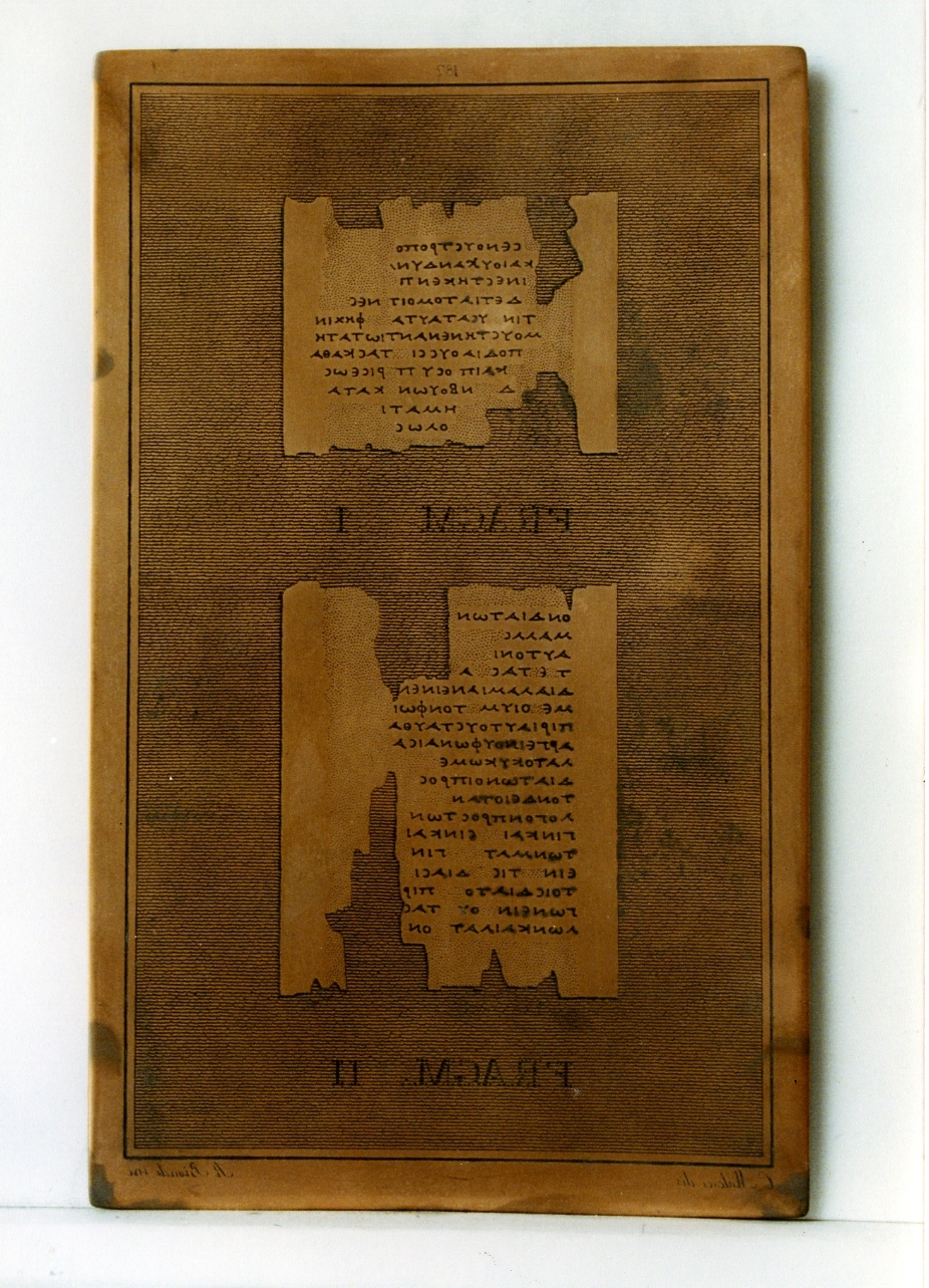 testo greco: fragm. I, fragm. II (matrice) di Biondi Raffaele, Malesci Carlo (sec. XIX)