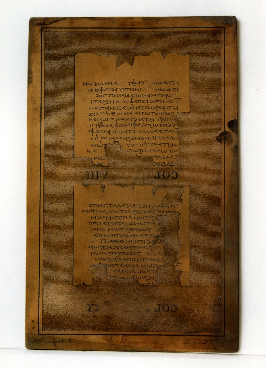 testo greco: col. VIII, col. IX (matrice) di Malesci Giovanni Battista, Biondi Raffaele (sec. XIX)
