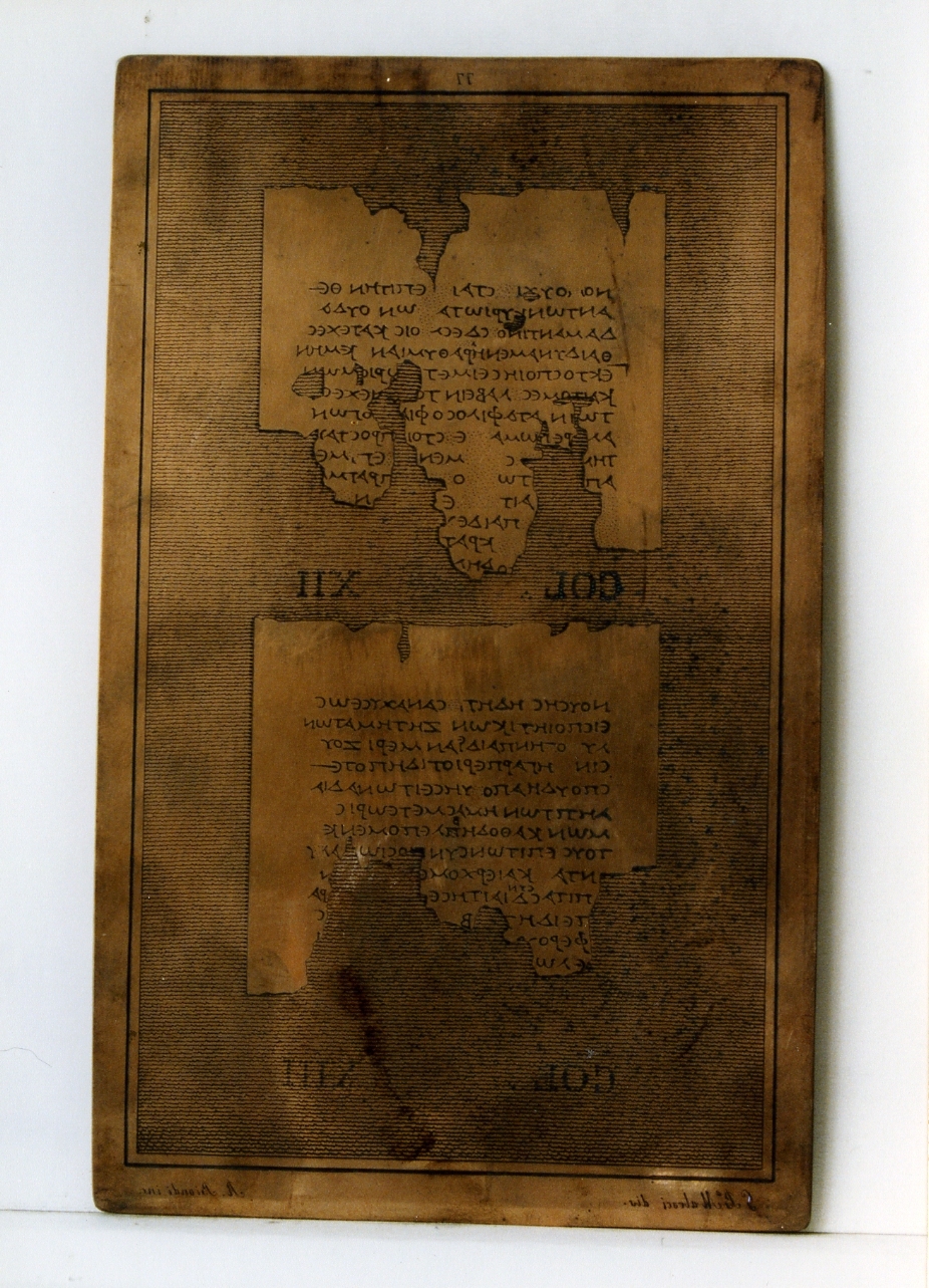 testo greco: col. XII, col. XIII (matrice) di Biondi Raffaele, Malesci Giovanni Battista (sec. XIX)