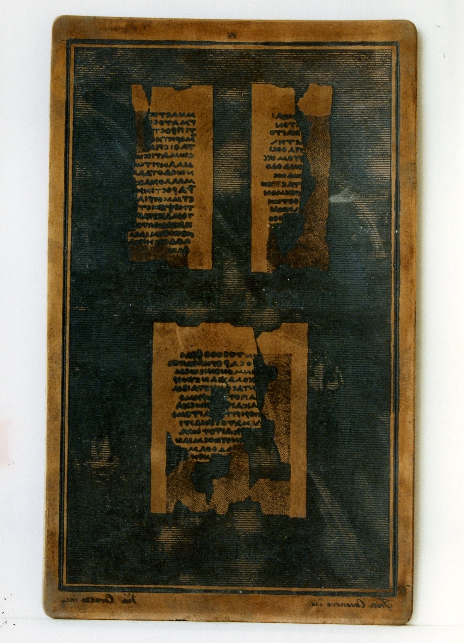 testo greco: fragm. I, fragm. II, fragm. III (matrice) di Corazza Vincenzo, Casanova Francesco (sec. XIX)