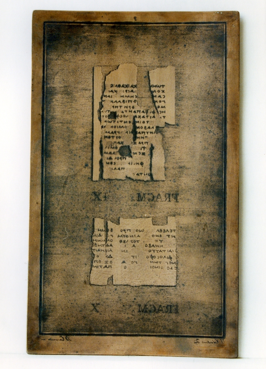 testo greco: fragm. IX, fragm. X (matrice) di Celentano Francesco, Casanova Domenico (sec. XIX)