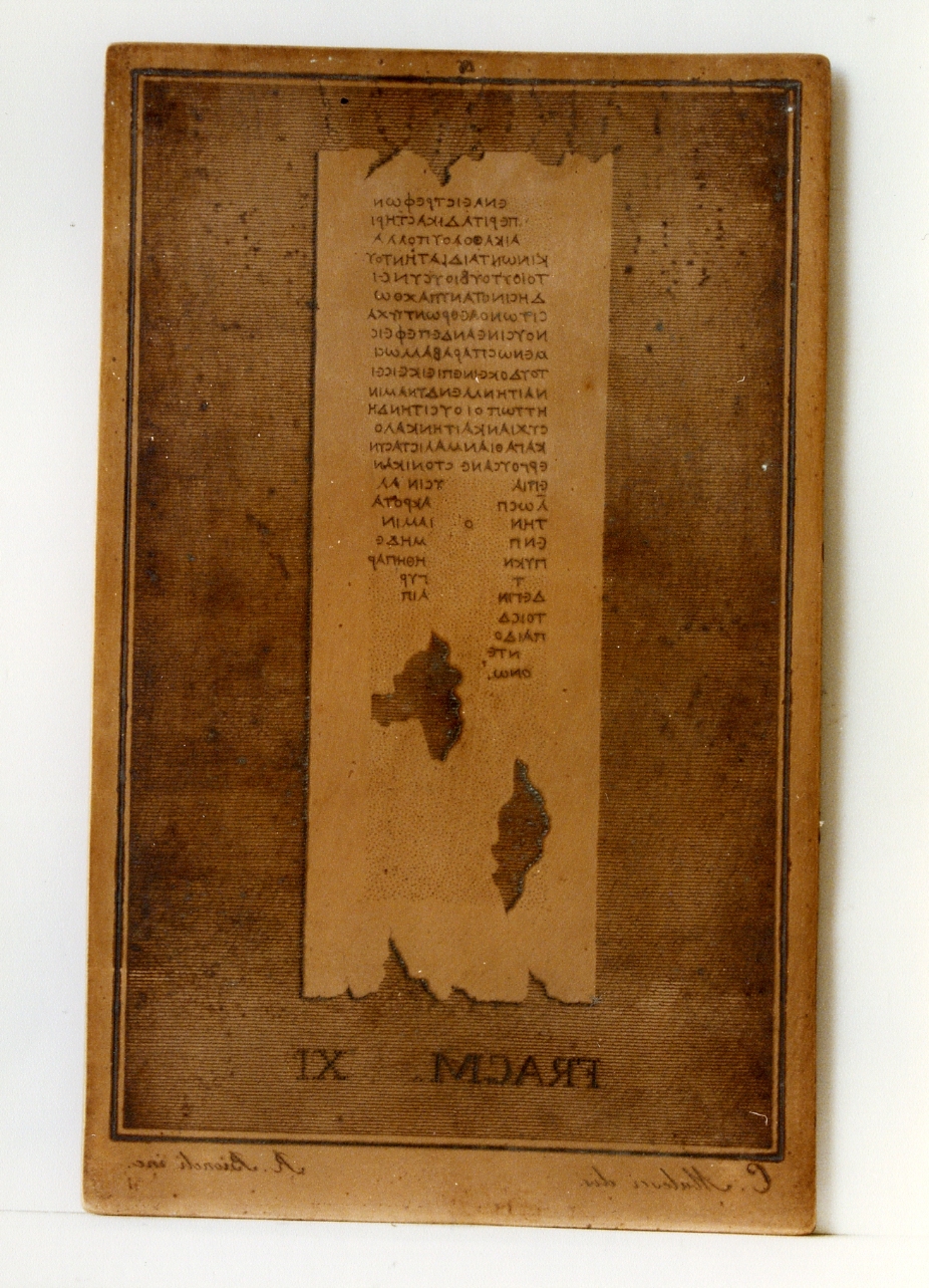 testo greco: fragm. XI (matrice) di Biondi Raffaele, Malesci Carlo (sec. XIX)