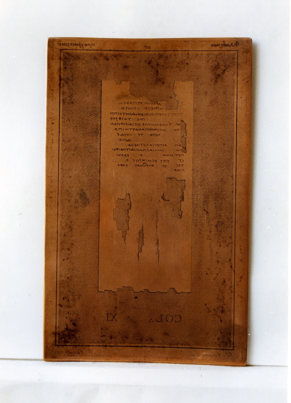 probabilmente testo greco da Filodemo «pragmateias» : col. XI (matrice) di Casanova Giuseppe, Biondi Raffaele (sec. XIX)