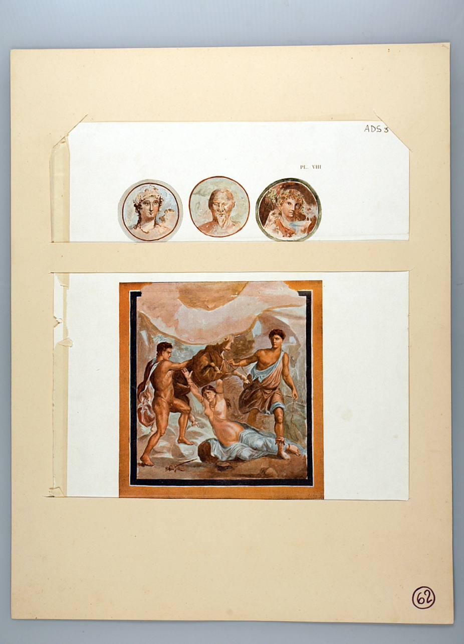 ritratti pompeiani e supplizio di Dirce (illustrazione a colori) - ambito napoletano (ultimo quarto sec. XIX)