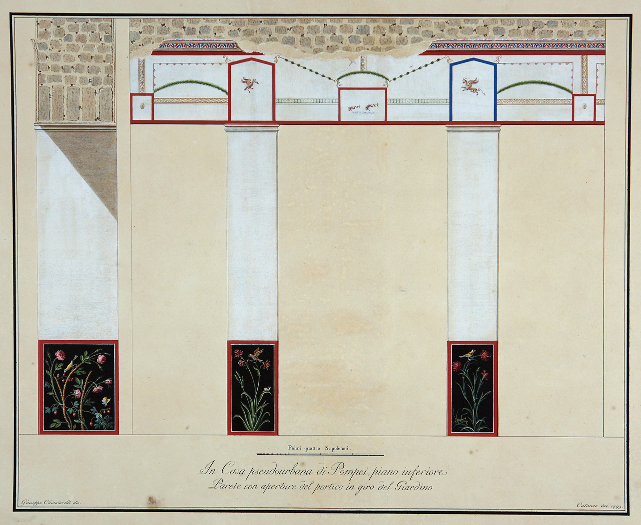pittura di portico in IV stile (stampa a colori) di Chiantarelli Giuseppe, Cataneo Aniello (ultimo quarto sec. XVIII)