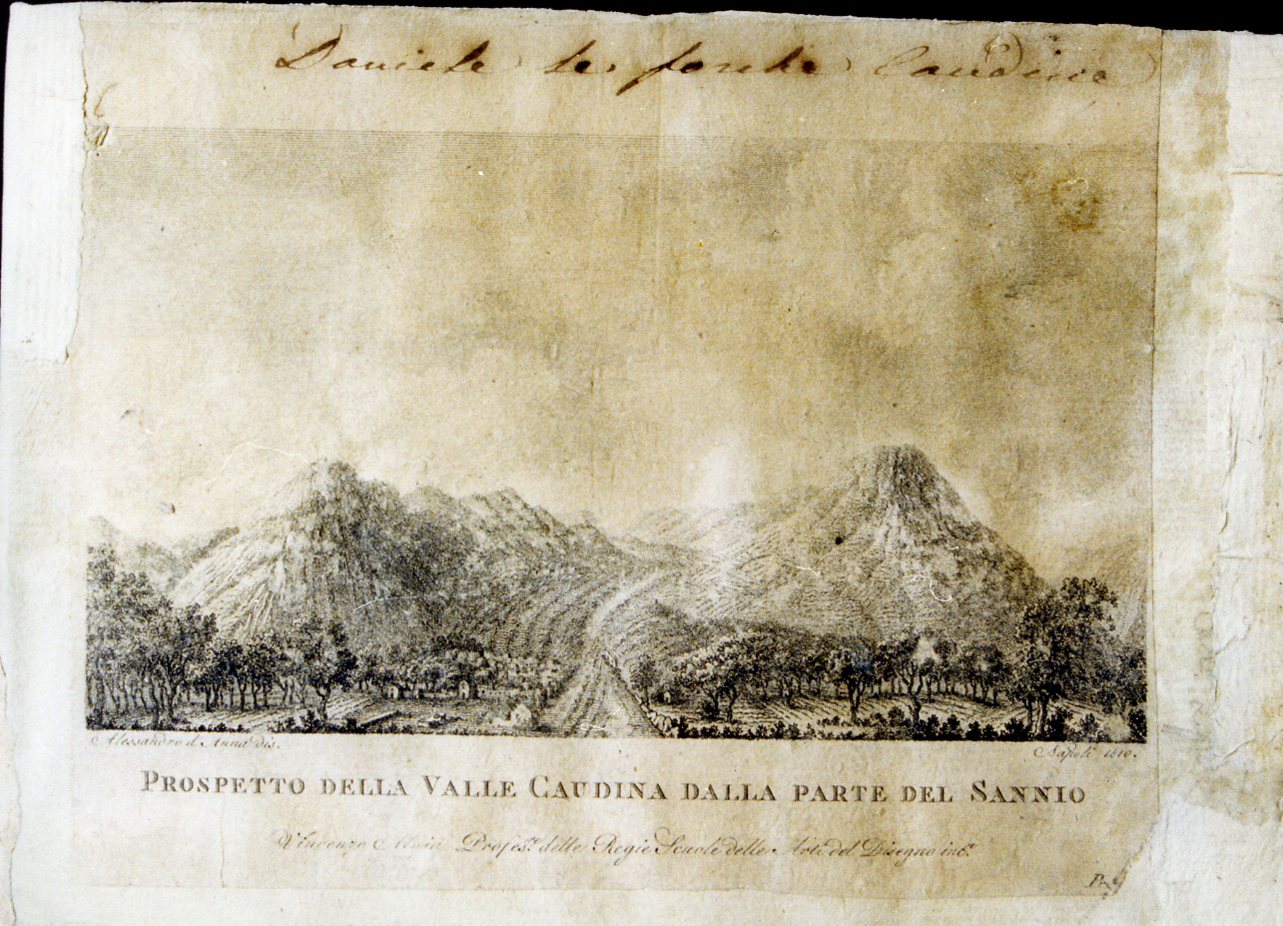 veduta della valle Caudina dalla parte del Sannio (stampa controfondata tagliata) di D'Anna Alessandro, Aloja Vincenzo (sec. XIX)