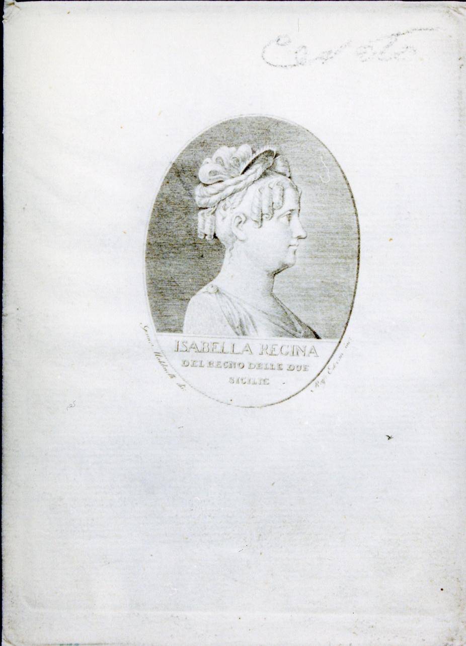 ritratto di Isabella Regina del Regno delle due Sicilie (stampa) di Estevan Raffaele, Maldarelli Gennaro (sec. XIX)
