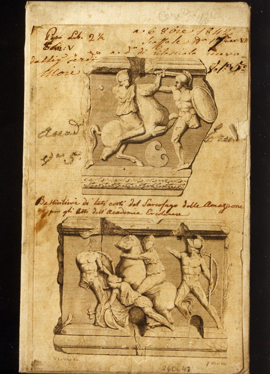 fregi ad altorilievo con battaglia di Amazzoni (stampa controfondata smarginata) di La Volpe Nicola, Mori Ferdinando (sec. XIX)