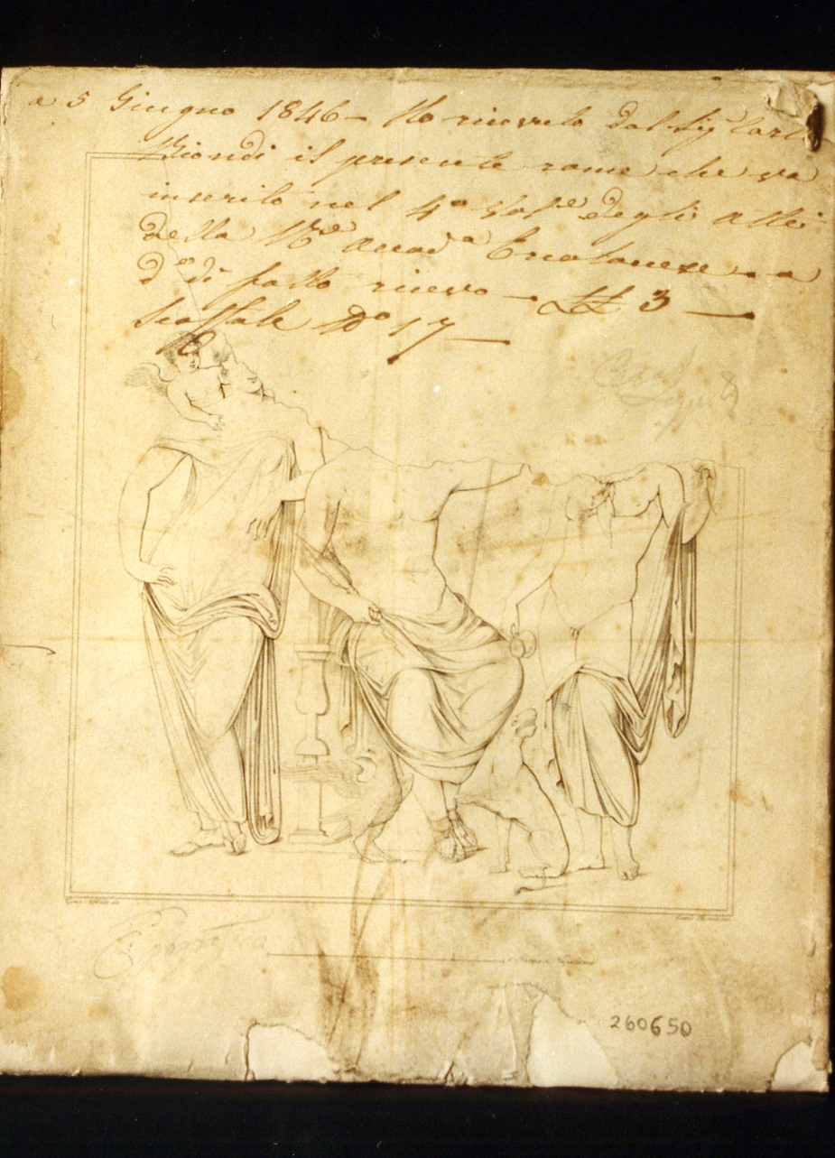 scena mitologica con Venere, Marte e Dioniso (stampa controfondata) di Biondi Carlo (sec. XIX)