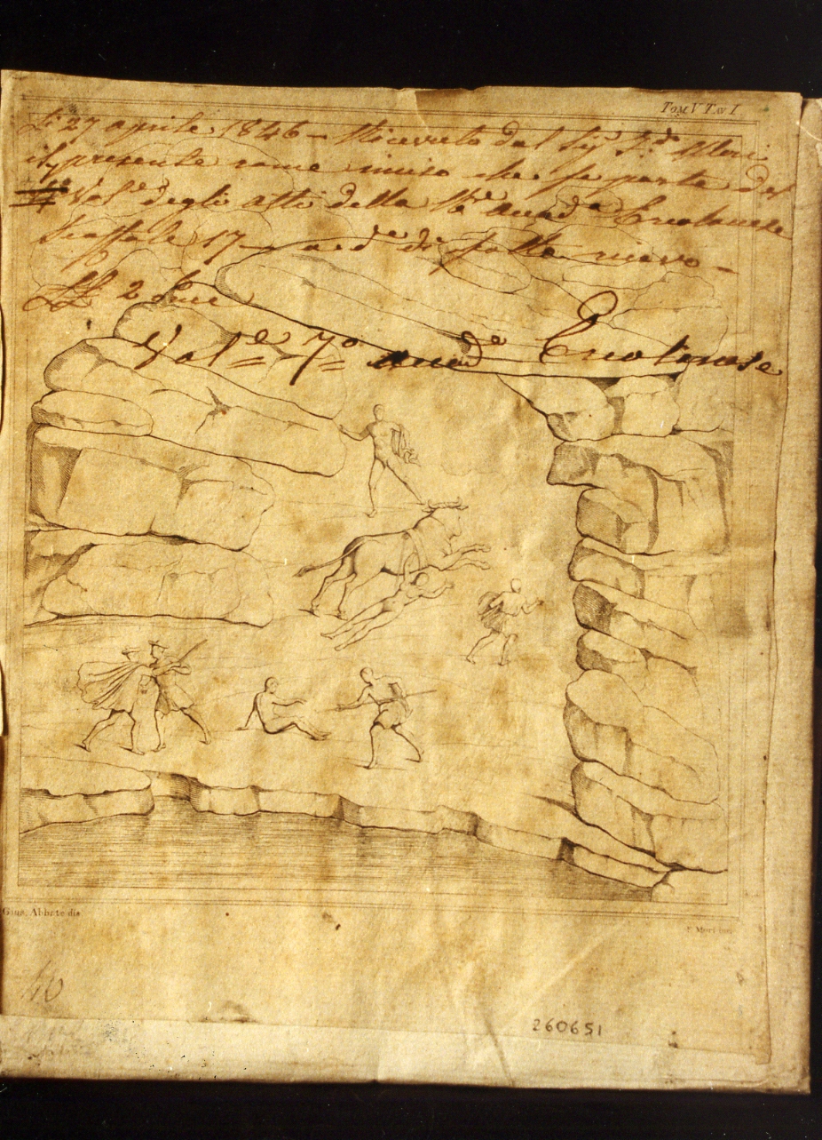 supplizio di Dirce (stampa controfondata smarginata) di Abbate Giuseppe, Mori Ferdinando (sec. XIX)