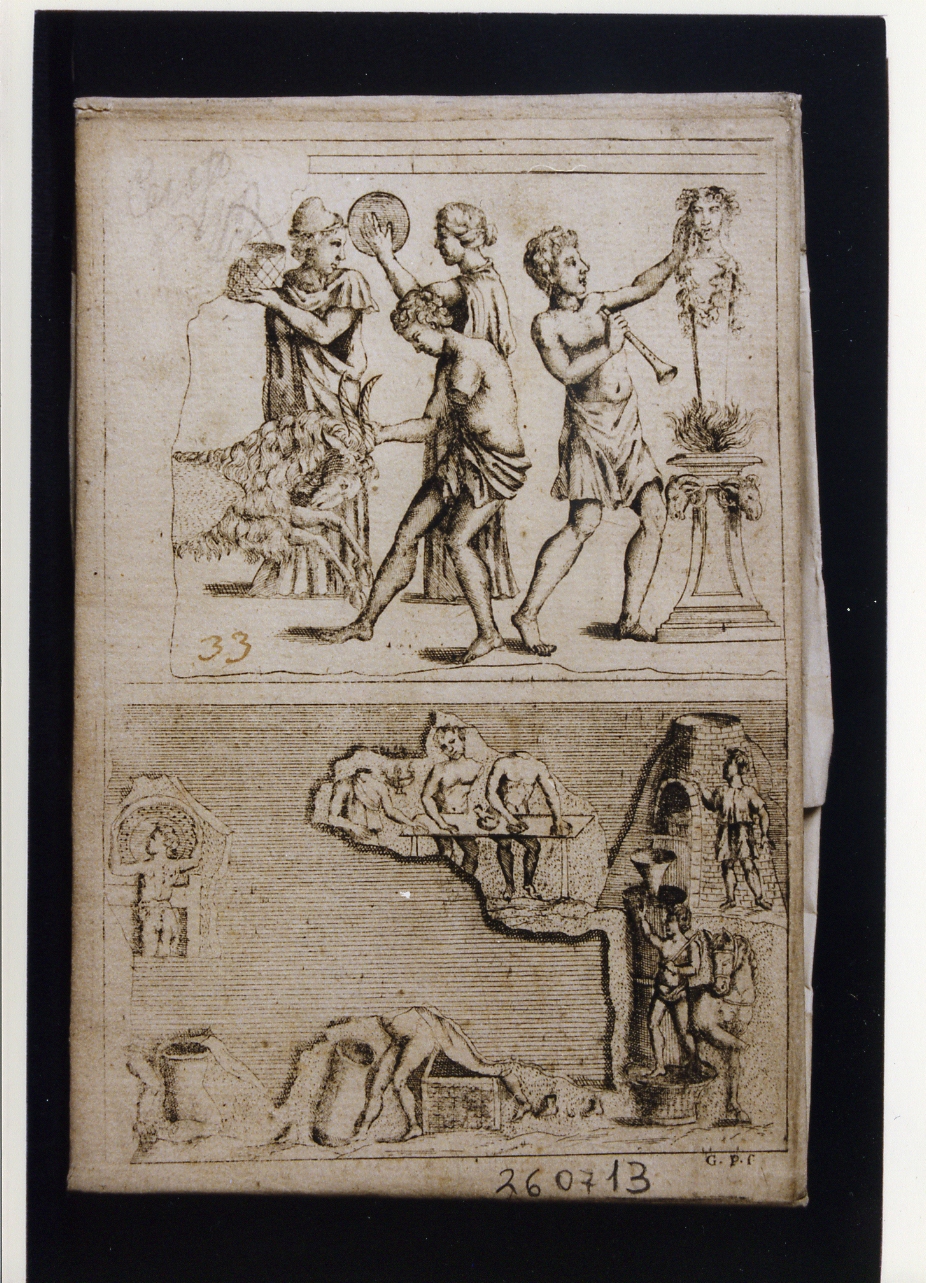 banda di musici/ scena con personaggi al lavoro (stampa controfondata) di Piuma Girolamo (prima metà sec. XIX)