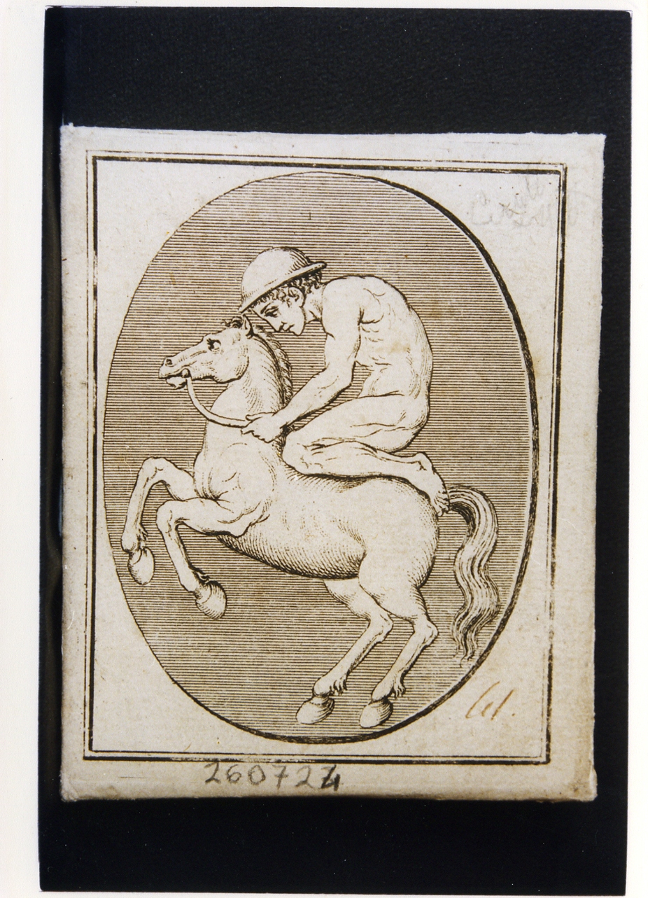 figura virile a cavallo (stampa controfondata) - ambito napoletano (seconda metà sec. XVIII)