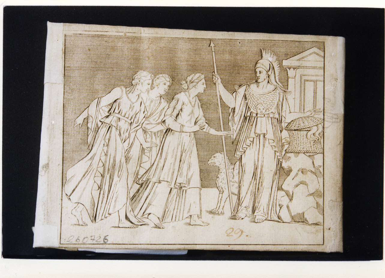 Minerva con gruppo femminile (stampa controfondata) - ambito napoletano (seconda metà sec. XVIII)