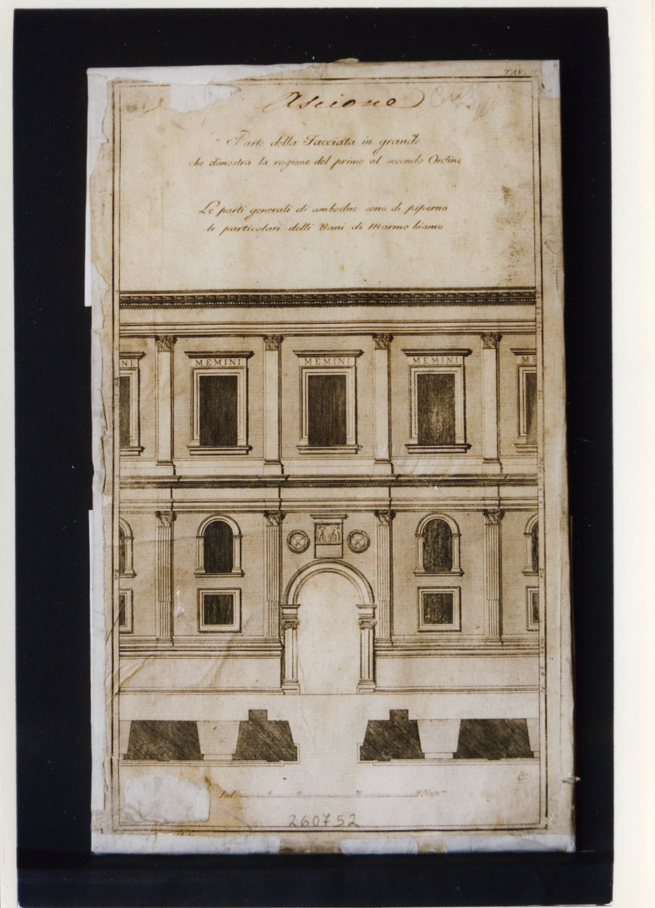 palazzo Marigliano a Napoli: particolare della facciata (stampa controfondata) di Ascione Emanuele (prima metà sec. XIX)