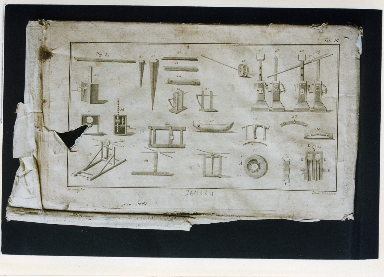 strumenti per carpenteria (stampa controfondata) di Casanova Domenico (fine/inizio secc. XVIII/ XIX)