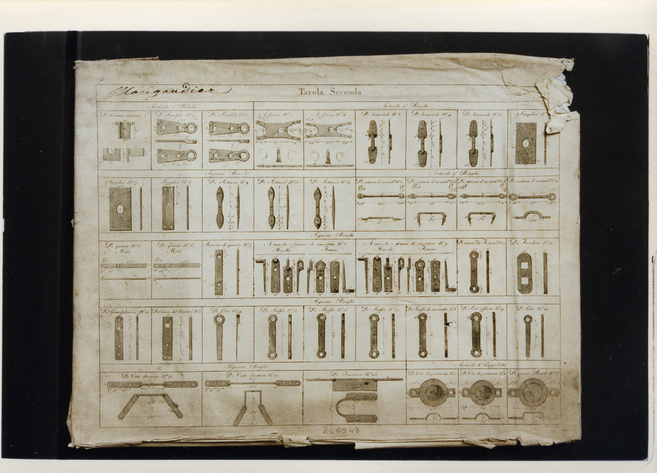 materiale di carpenteria: bilichi e briglie (stampa controfondata) di Scarpati Vincenzo (fine/inizio secc. XVIII/ XIX)
