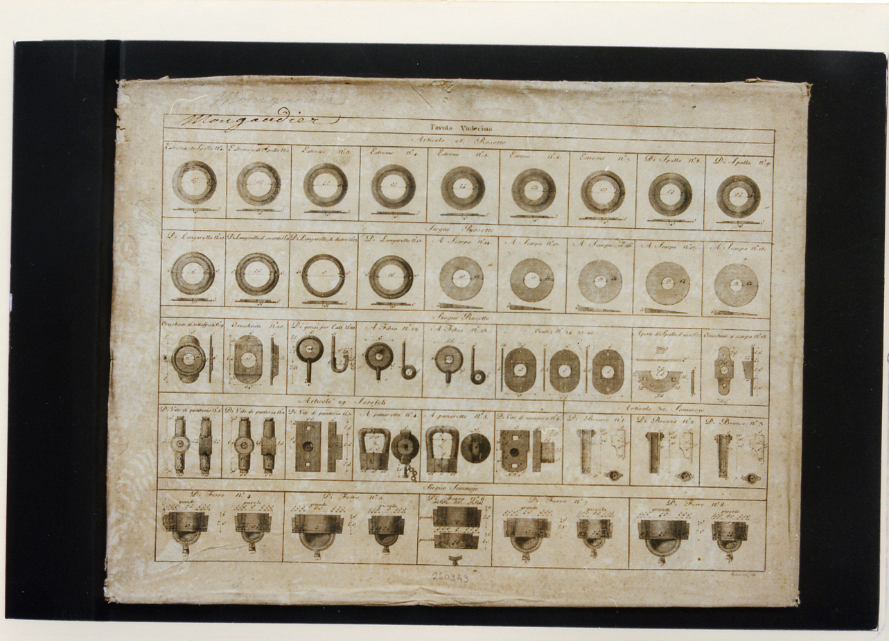 materiale di carpenteria: rosette (stampa controfondata) di Scarpati Vincenzo (fine/inizio secc. XVIII/ XIX)