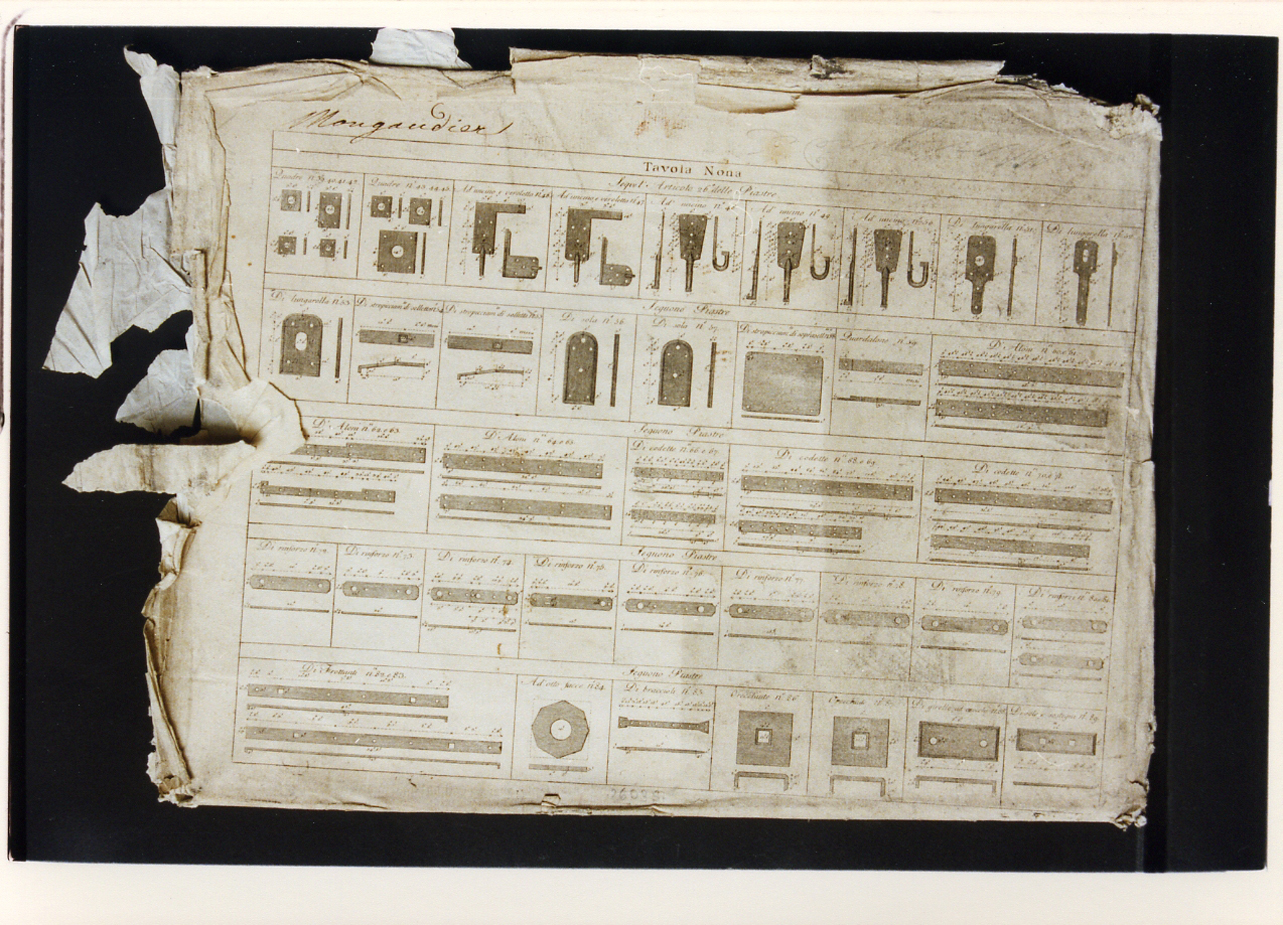 materiale di carpenteria: piastre (stampa controfondata) di Scarpati Vincenzo (fine/inizio secc. XVIII/ XIX)