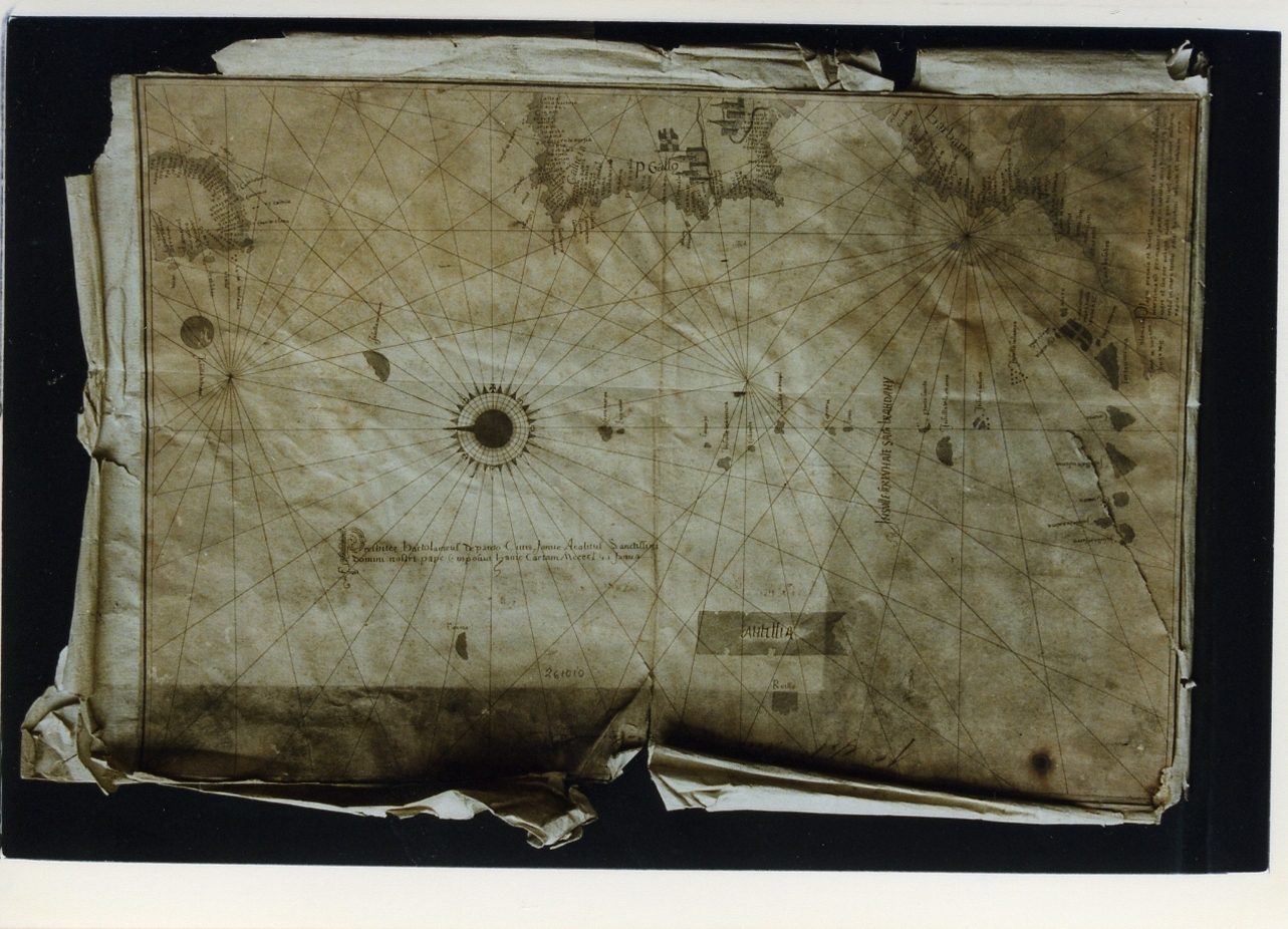 riproduzione di carta geografica della zona dell'arcipelago delle Antilledell'anno 1456 (stampa controfondata smarginata) - ambito napoletano, ambito napoletano (sec. XIX)