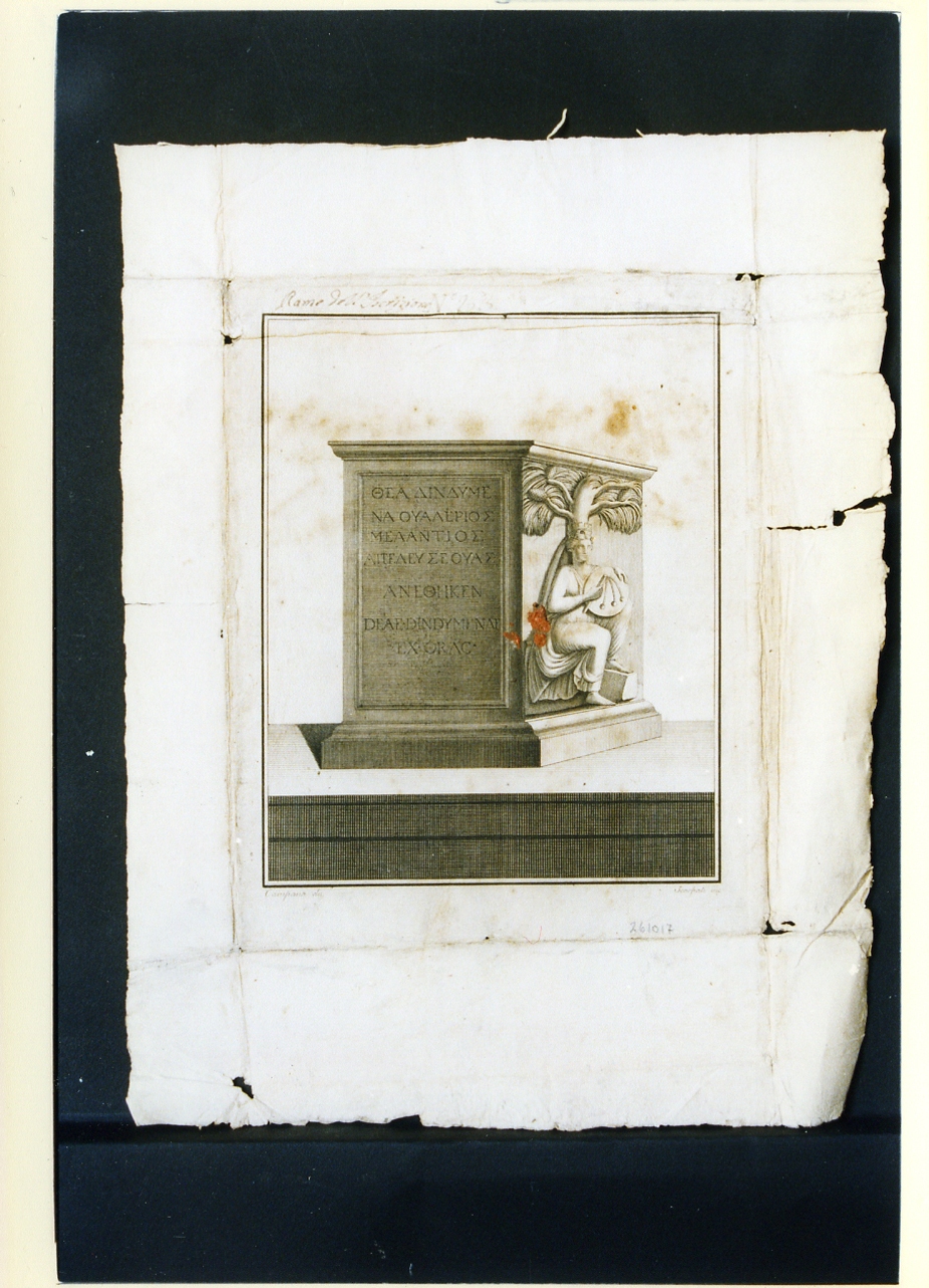 ara con Cibele con iscrizione greca (stampa controfondata) di Campana Vincenzo, Scarpati Vincenzo (ultimo quarto sec. XVIII)