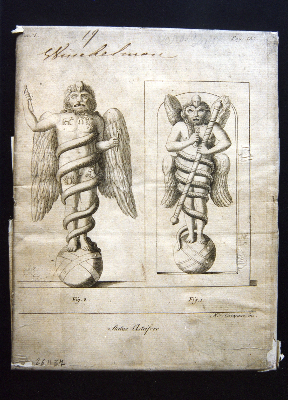 statua di divinità egittizzante/ statua di divinità egittizzante (stampa) di Cesarano Niccolò (sec. XVIII)