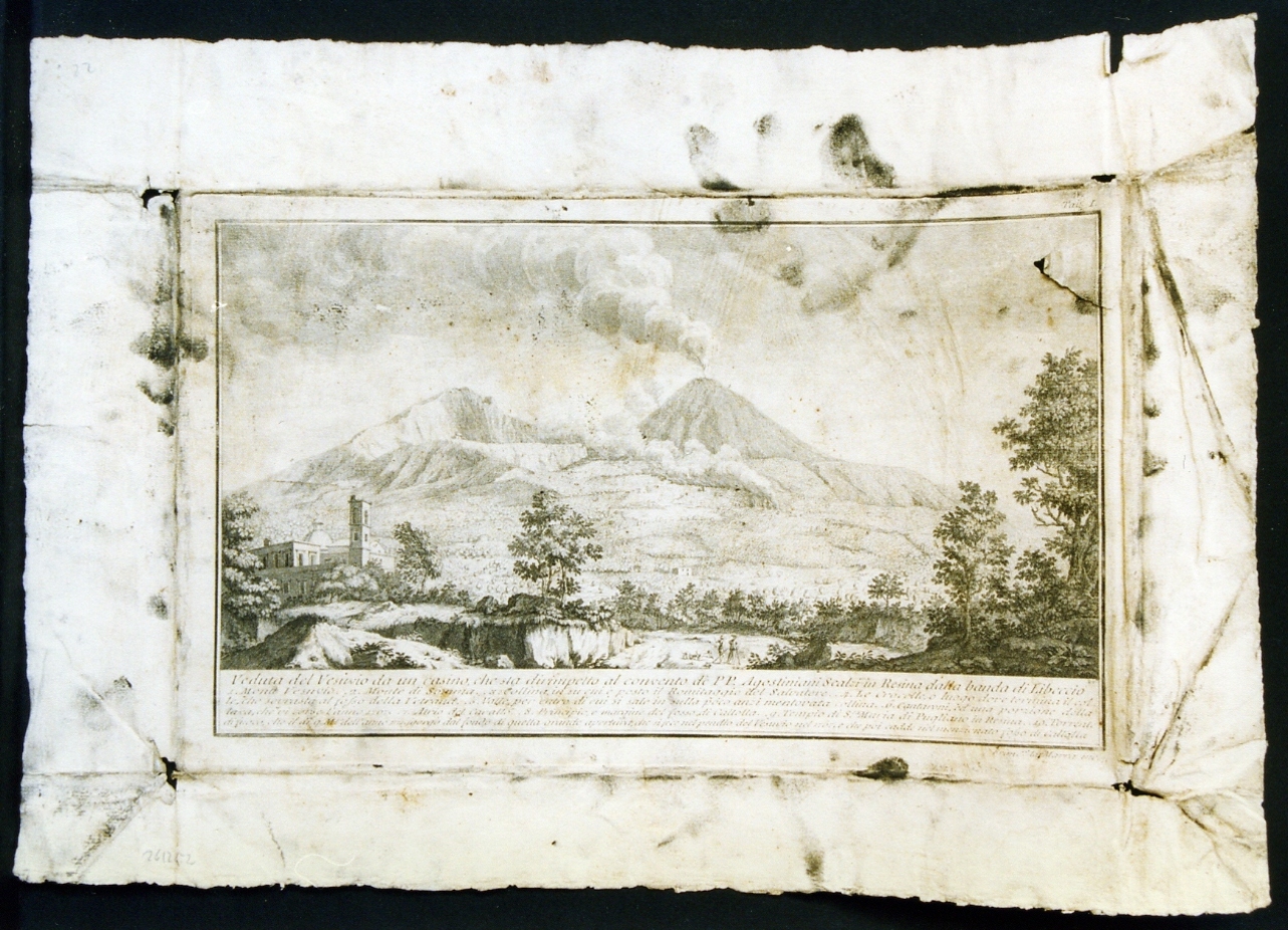 veduta del Vesuvio (stampa controfondata) di Stile Ignazio, Guerra Giuseppe (sec. XVIII)