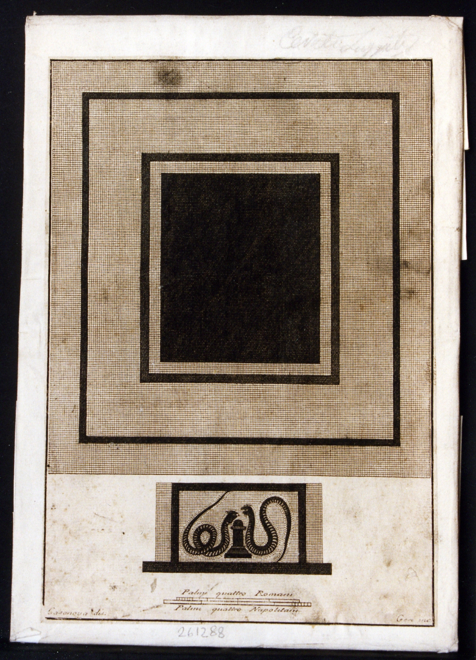 mosaico geometrico/ mosaico con serpenti agathodemoni (stampa controfondata smarginata) di Casanova Giovanni Battista (sec. XVIII)