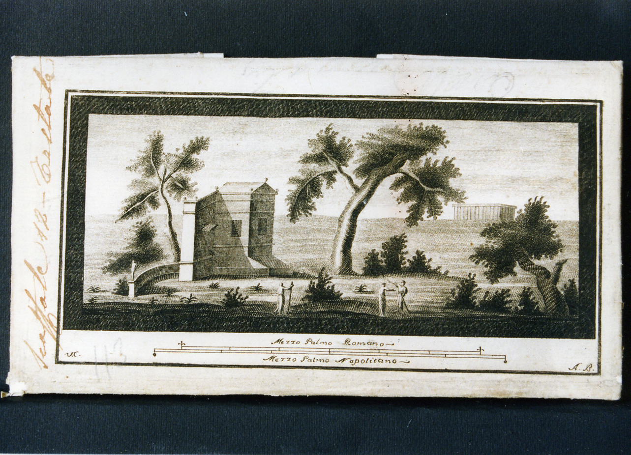 paesaggio con architetture e figure (stampa controfondata) di Campana Vincenzo (seconda metà sec. XVIII)
