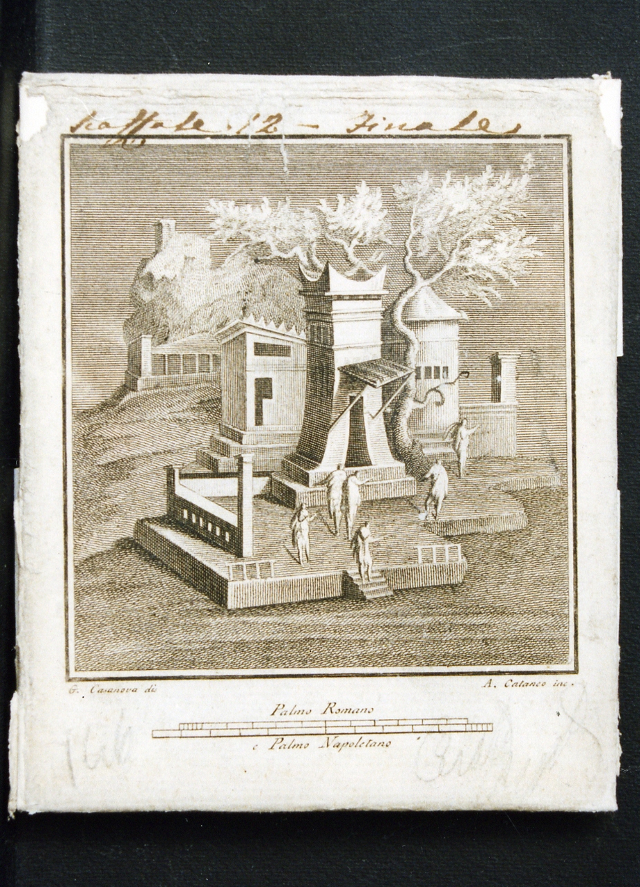 paesaggio con architetture e figure (stampa controfondata) di Casanova Giovanni Battista, Cataneo Aniello (seconda metà sec. XVIII)