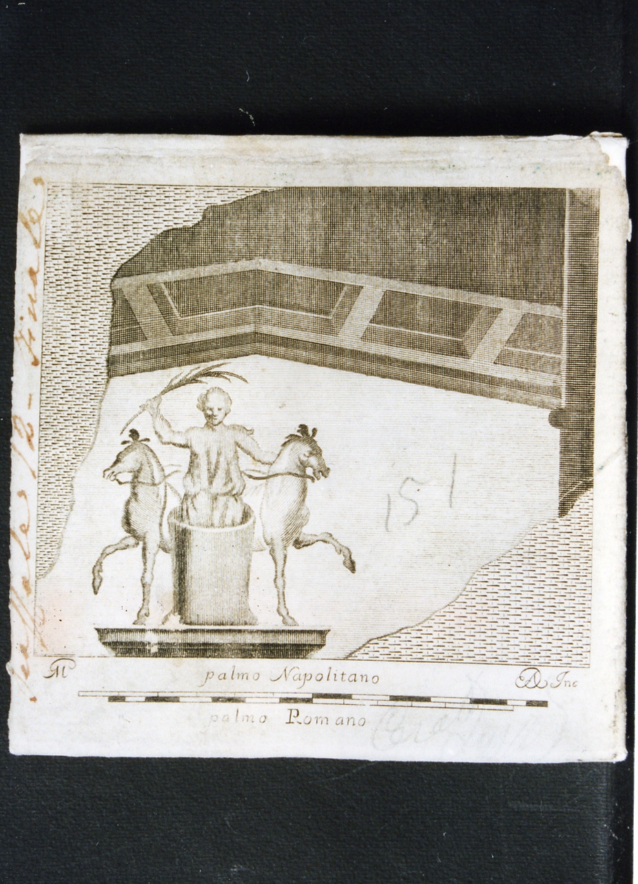 finta architettura con auriga su biga (stampa controfondata) di Morghen Giovanni Elia (sec. XVIII)