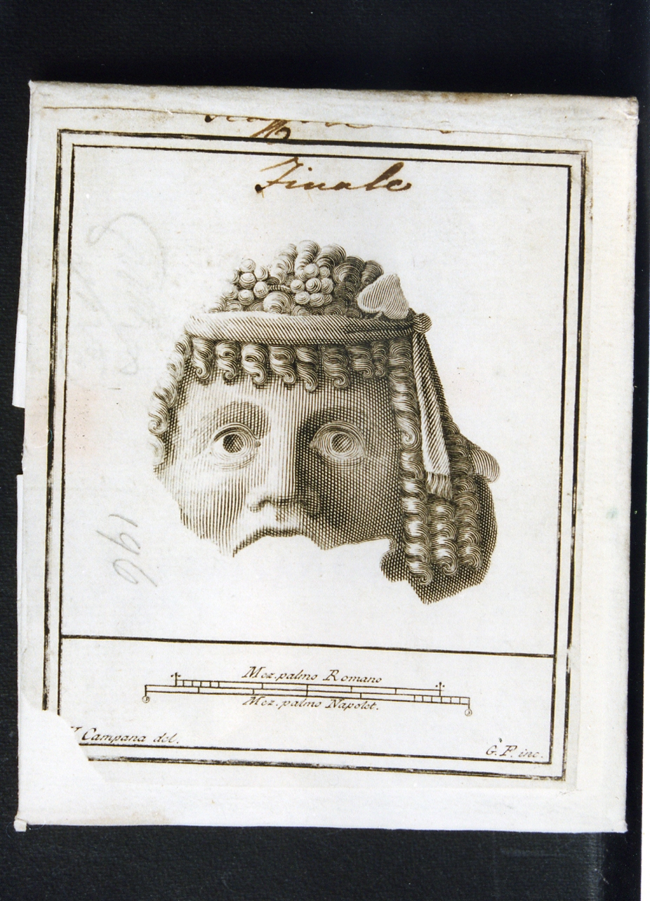 maschera tragica frammentaria (stampa controfondata smarginata tagliata) di Campana Vincenzo (seconda metà sec. XVIII)