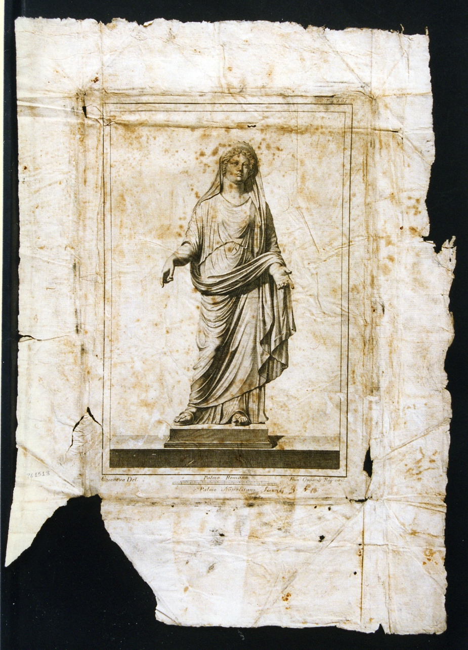statua femminile ammantata (stampa) di Cepparoli Francesco, Casanova Giovanni Battista (sec. XVIII)