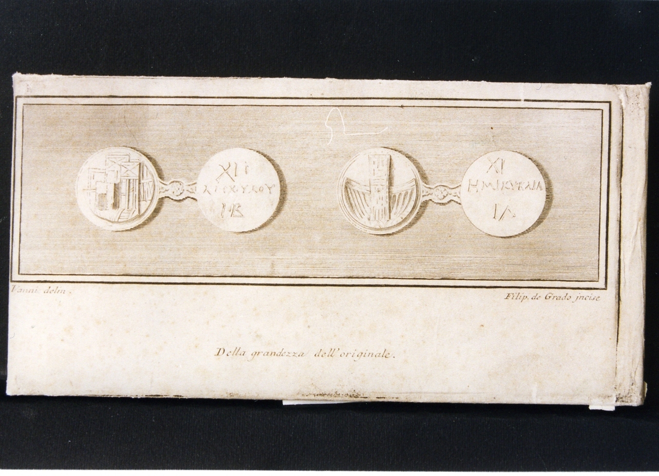 due tessere lusorie in osso (stampa controfondata) di Vanni Nicola, De Grado Filippo (sec. XVIII)