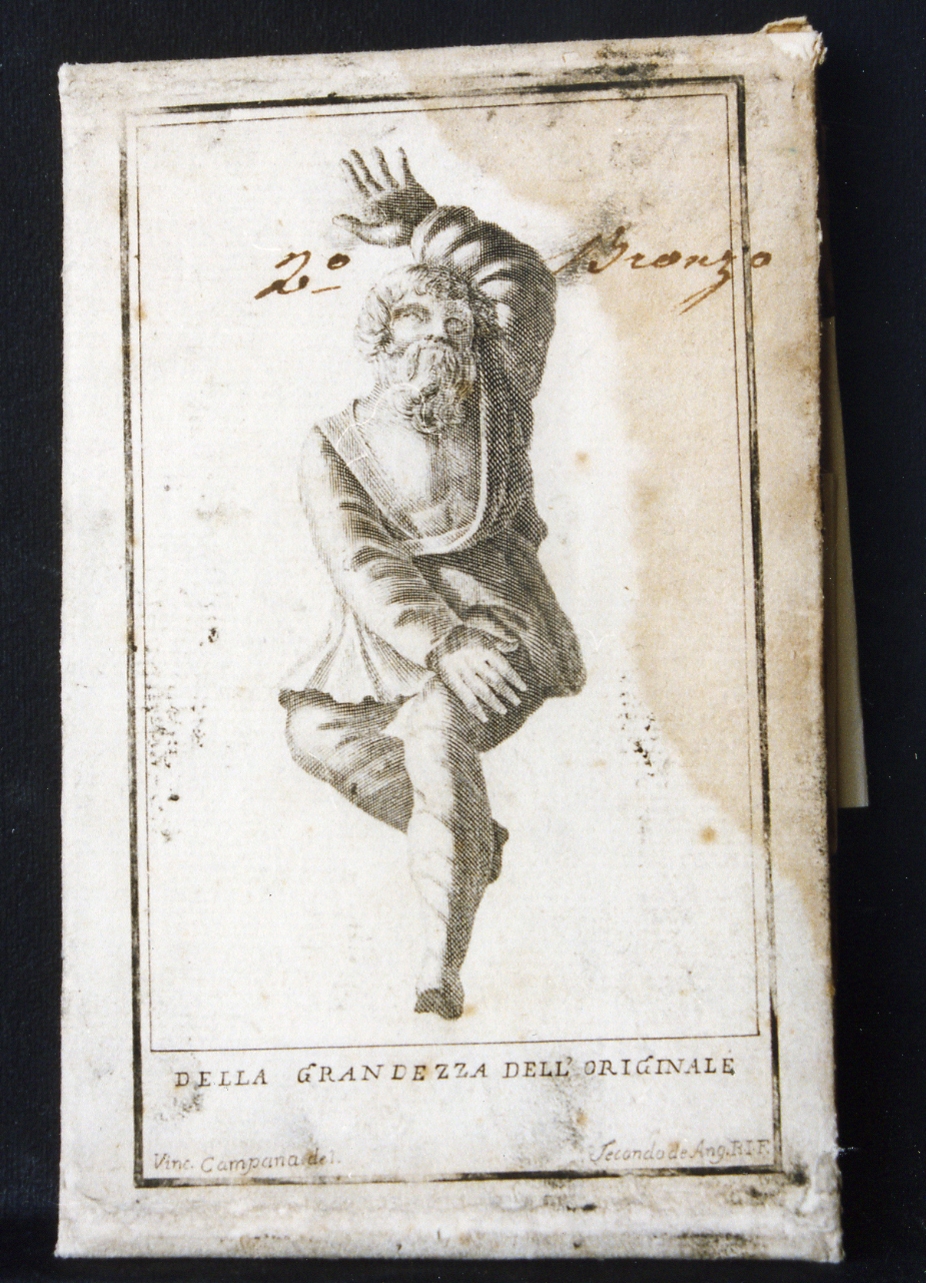 statuetta di attore (stampa controfondata) di De Angelis Secondo, Campana Vincenzo (sec. XVIII)