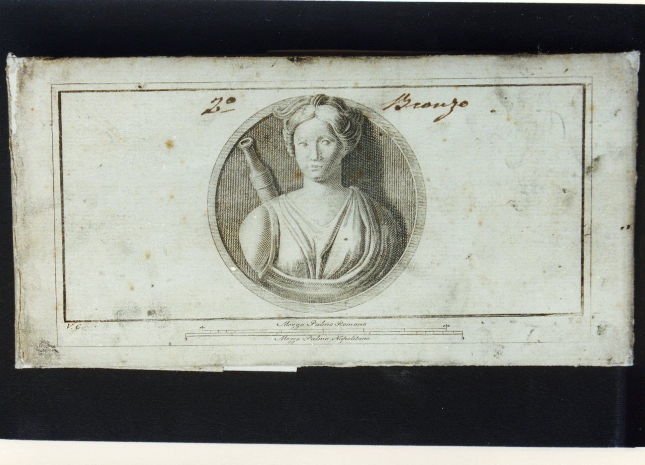 borchia con bustino di Diana in bronzo (stampa) di Giomignani Francesco, Campana Vincenzo (sec. XVIII)