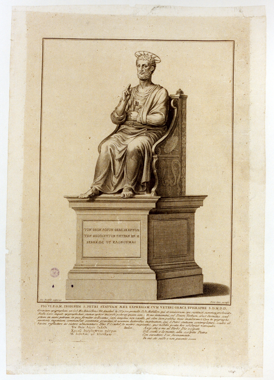 statua di San Pietro (stampa) di Bombelli Pietro Leone (sec. XVIII)