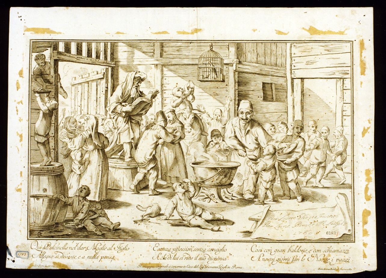 matrimonio di Pulcinella (stampa) di Bombelli Pietro Leone (sec. XVIII)