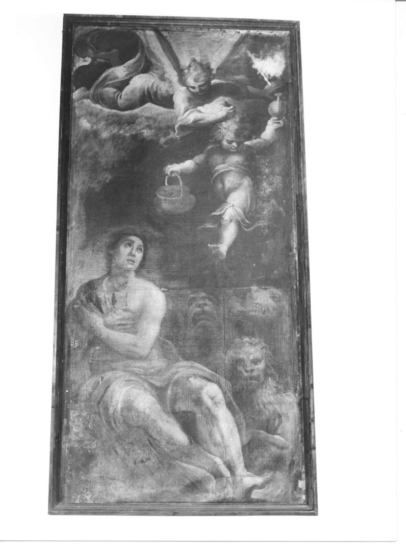 Daniele siede incolume nella fossa dei leoni (dipinto) - ambito campano (fine sec. XVII)