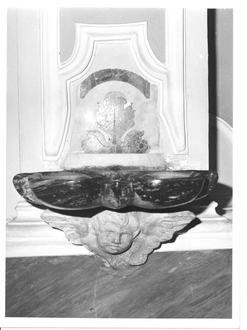 acquasantiera da parete, coppia - bottega campana (sec. XVIII)